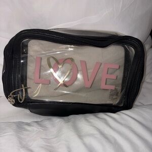 Victoria's Secret Clear Cosmetic Bag with Black Trim and Pink LOVE